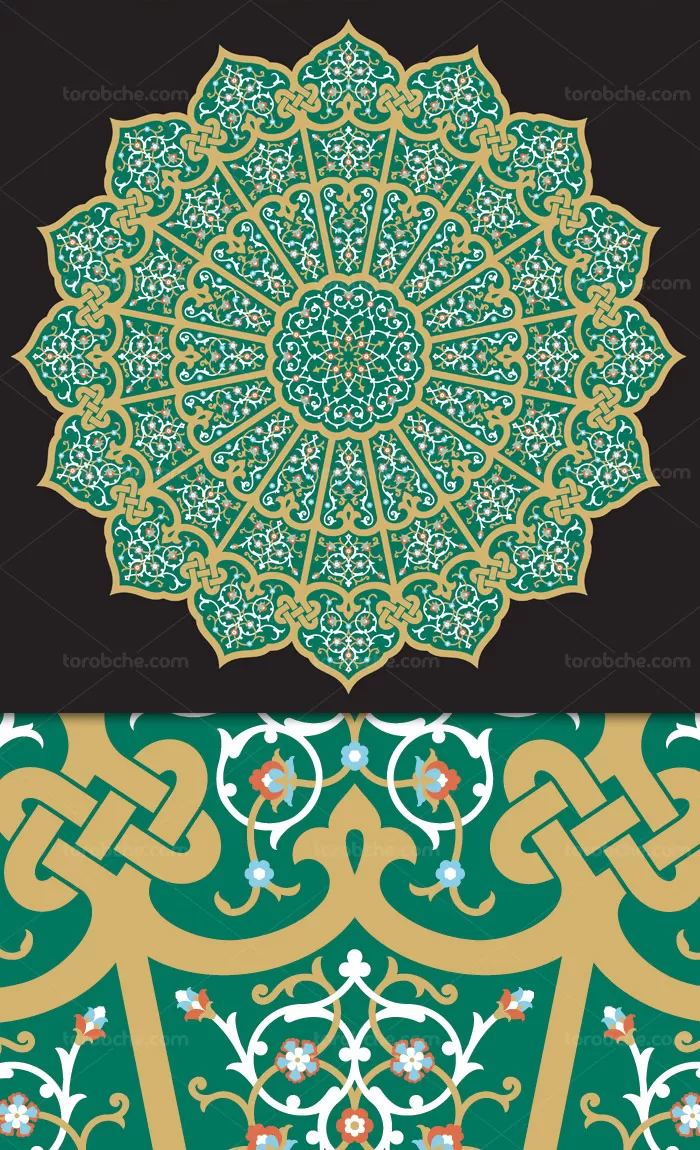 وکتور شمسه تذهیب سبز