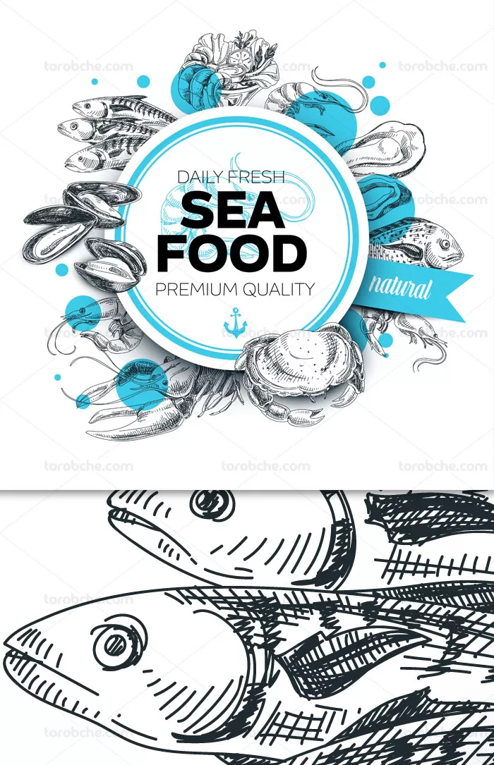 لوگوی غذاهای دریایی به صورت وکتور