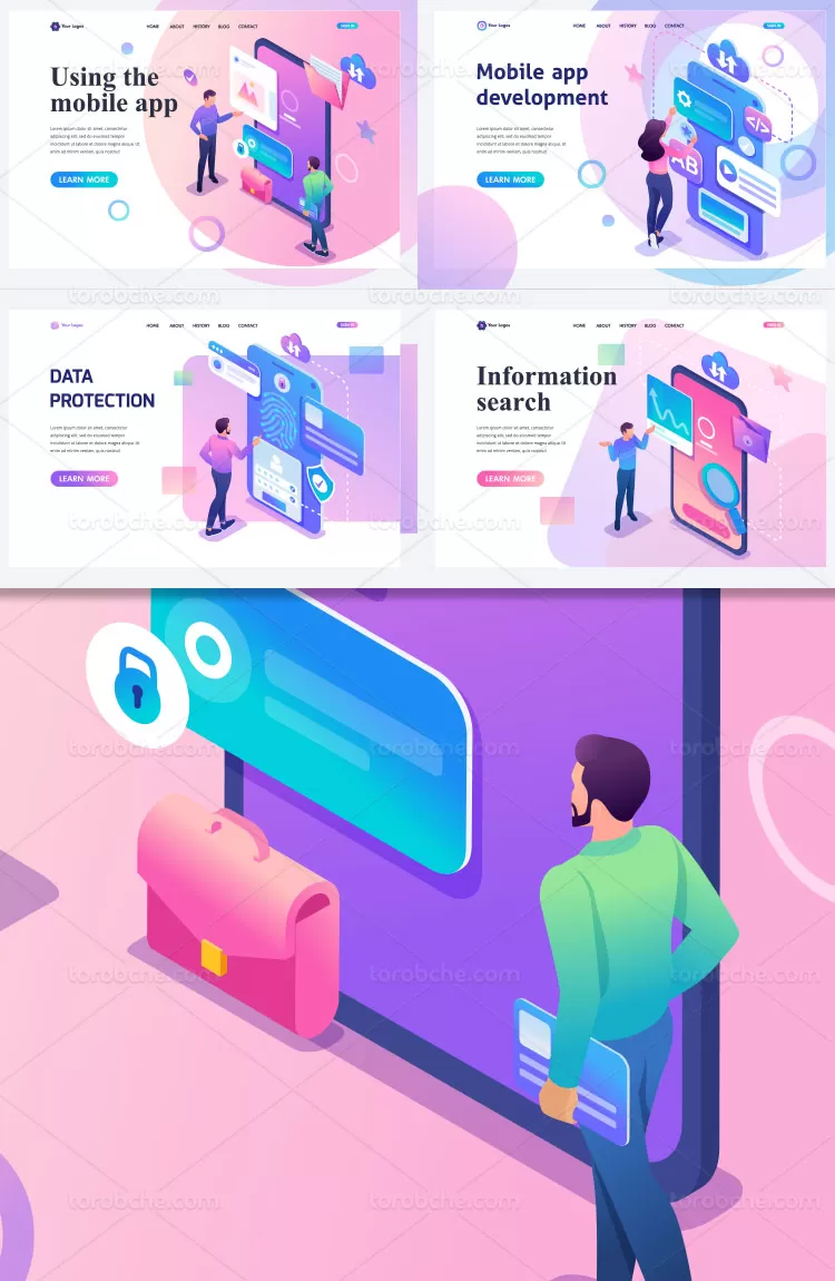 وکتور مفهومی اپلیکیشن موبایل