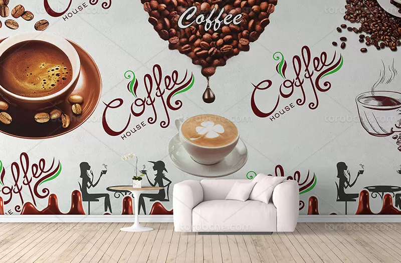 کاغذ دیواری کافی شاپ سه بعدی
