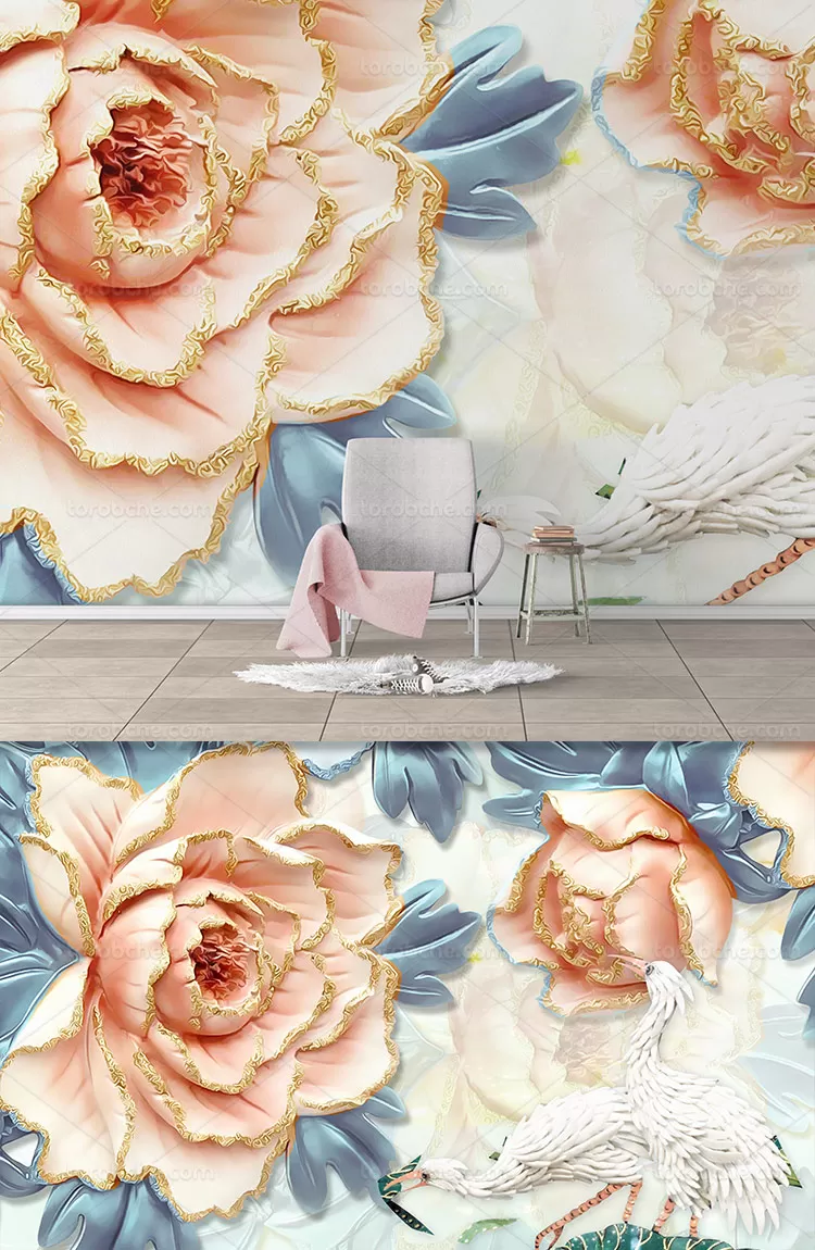کاغذ دیواری سه بعدی گل خلاقانه