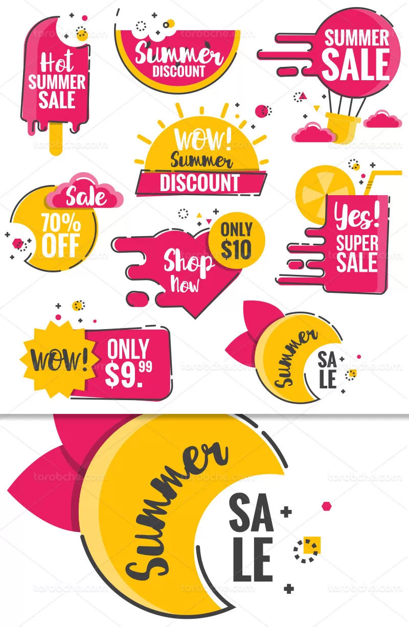 وکتور لیبل فروش خلاقانه رنگی