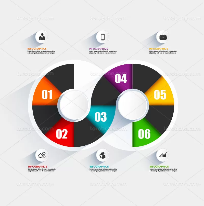 وکتور اینفوگرافیک رنگارنگ ۶ بخشی