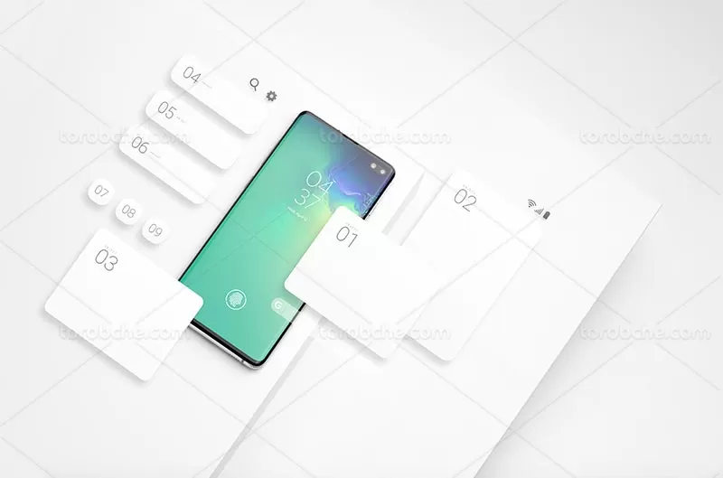 موکاپ موبایل از زاویه بالا