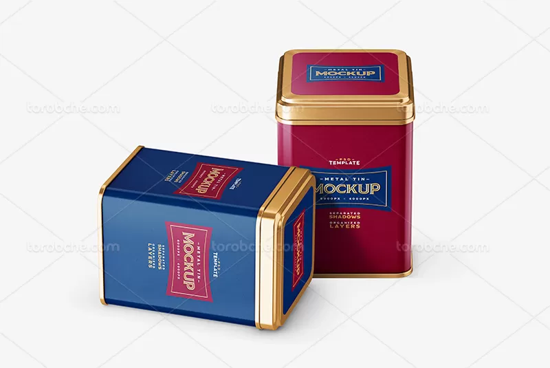 موکاپ قوطی فلزی چای لایه باز