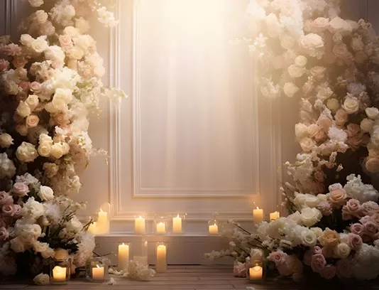 بک دراپ عکاسی با شمع و گل