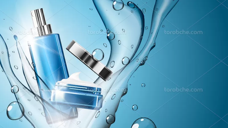 وکتور محصول آرایشی آبی تبلیغاتی
