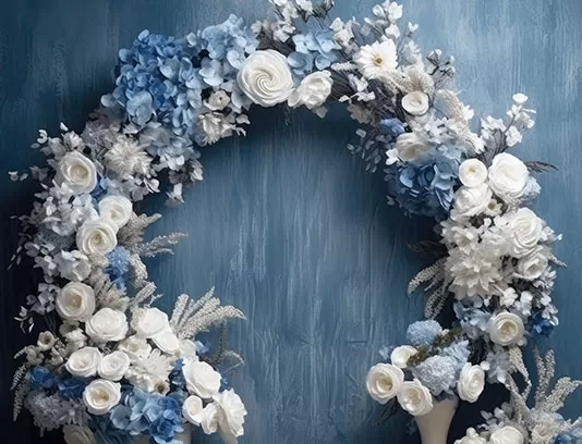 بک دراپ عکاسی با گل های آبی و سفید