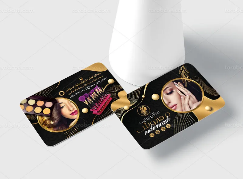 کارت ویزیت آرایشگاه زنانه مشکی طلایی