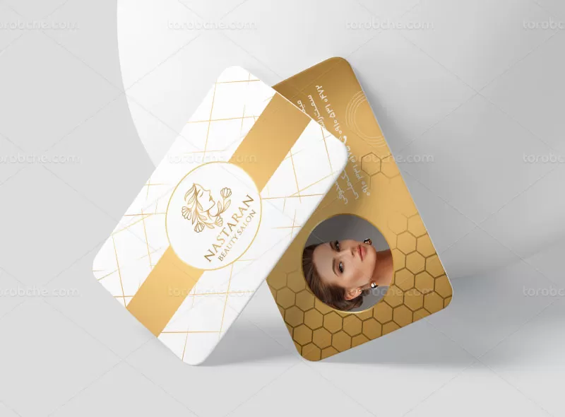 کارت ویزیت آرایشگاه زنانه سفید و طلایی رایگان