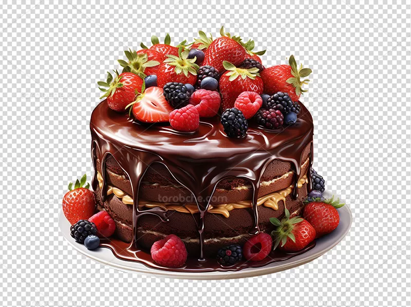 عکس PNG کیک کاکائویی با توت فرنگی