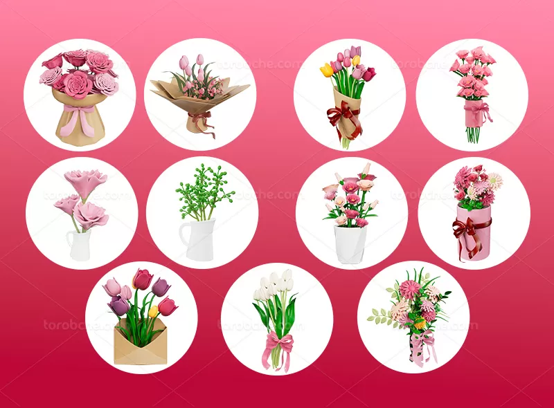 11 آیکون سه بعدی گل