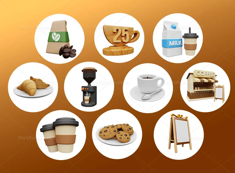 10 آیکون 3 بعدی کافی شاپ