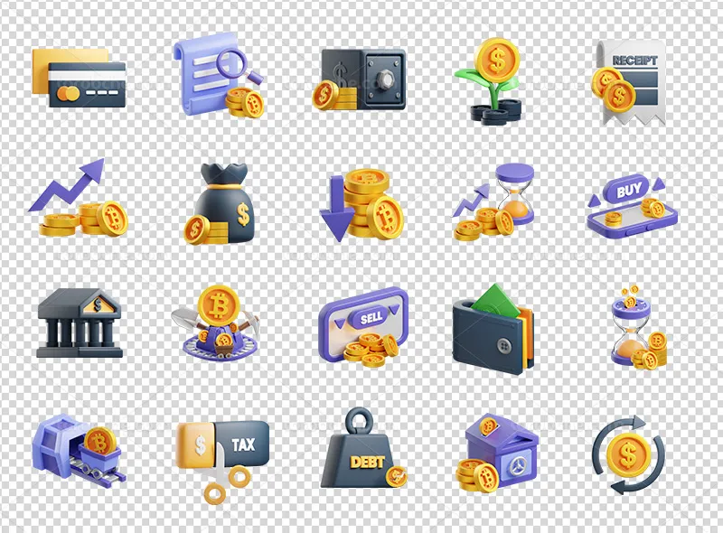 40 آیکون سه بعدی ارز دیجیتال