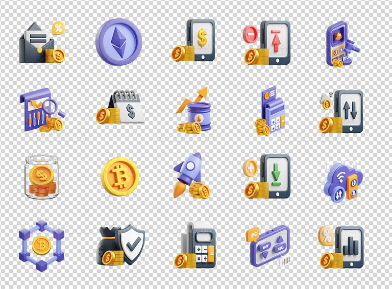 40 آیکون سه بعدی ارز دیجیتال