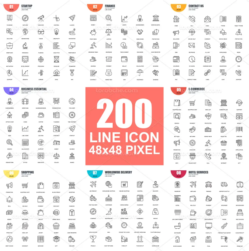 وکتور 200 آیکن در موضوعات متنوع | گرافیک با طعم تربچه
