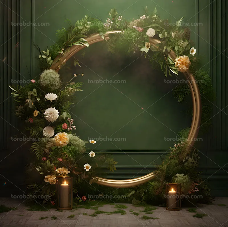 بک دراپ عکاسی حلقه گل با برگ سبز