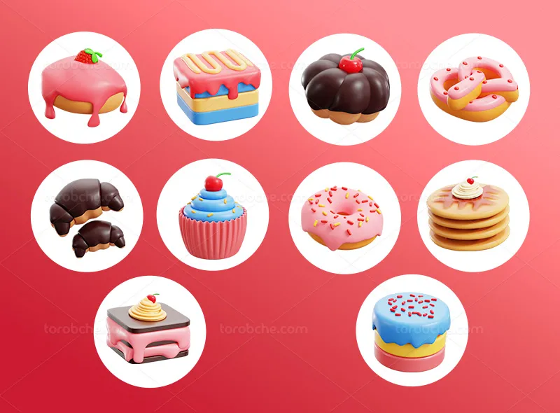 10 آیکون سه بعدی کیک و دسر