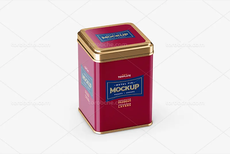 موکاپ لایه باز قوطی فلزی چای