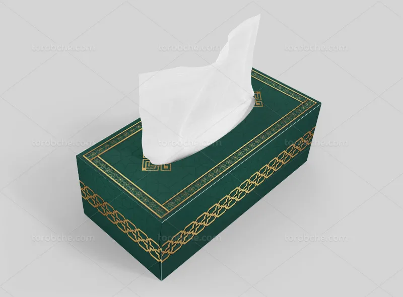 طرح لایه باز جعبه دستمال کاغذی سبز و طلایی