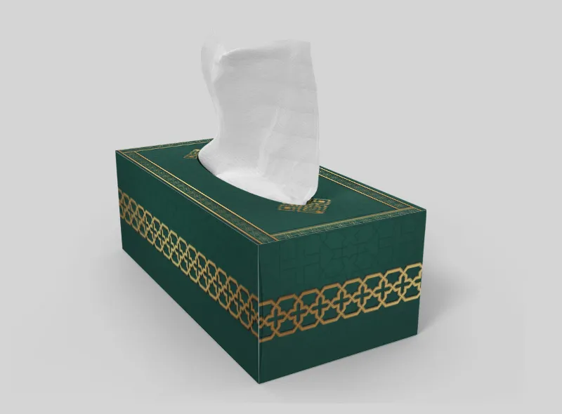 طرح لایه باز جعبه دستمال کاغذی سبز و طلایی