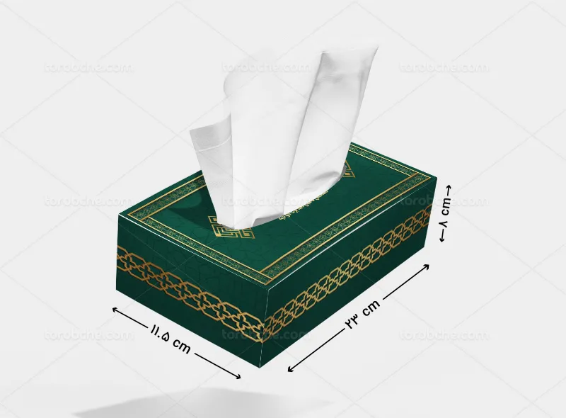 طرح لایه باز جعبه دستمال کاغذی سبز و طلایی