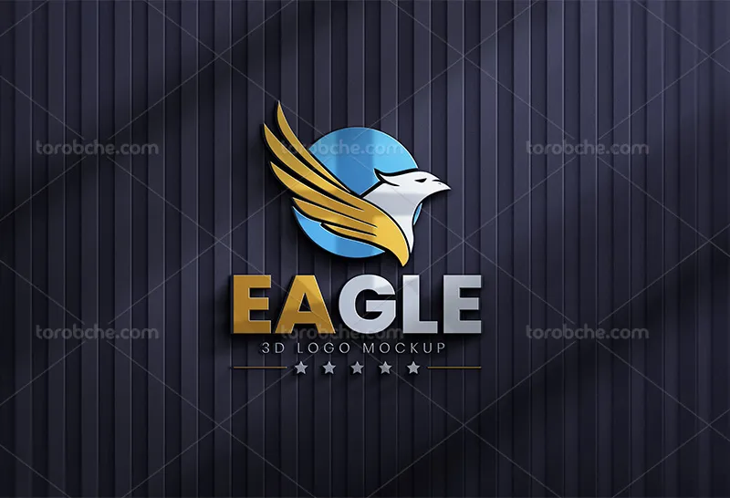 موکاپ لایه باز 3D لوگو از زاویه رو به رو