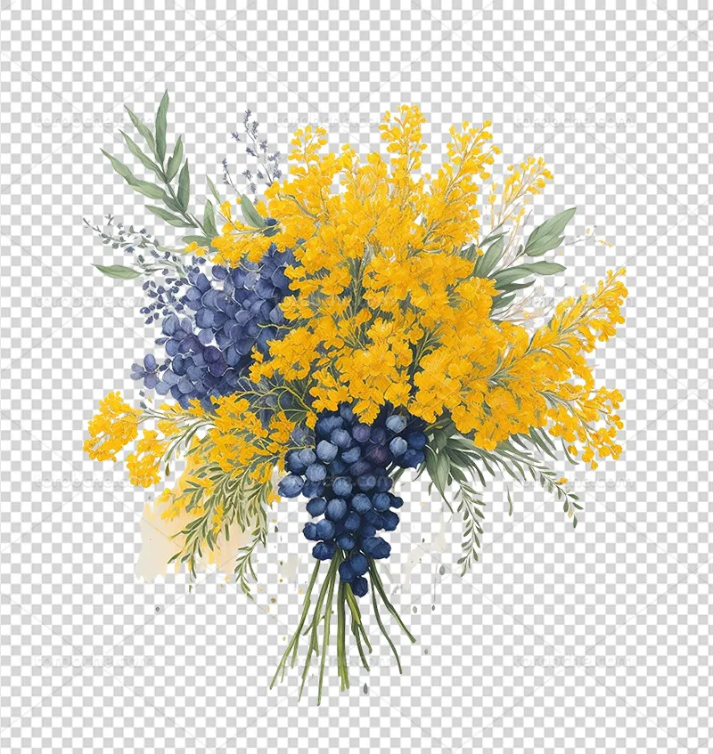 عکس PNG دسته گل آبی و زرد