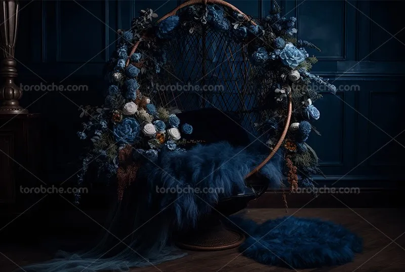 بک دراپ عکاسی عروس با گل های آبی