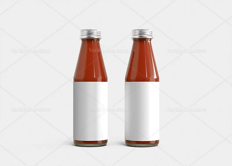 موکاپ بسته بندی شیشه ای سس با درب فلزی