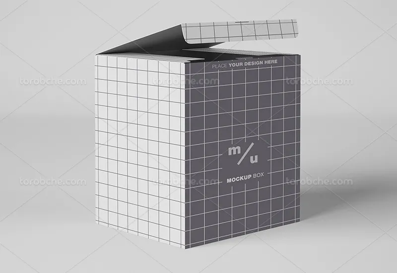 موکاپ لایه باز جعبه مکعبی با درب باز