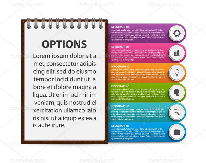 وکتور اینفوگرافیک شش مرحله ای با رنگ های شاد