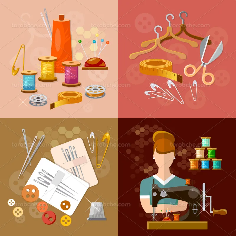 وکتور خیاط و ابزار خیاطی