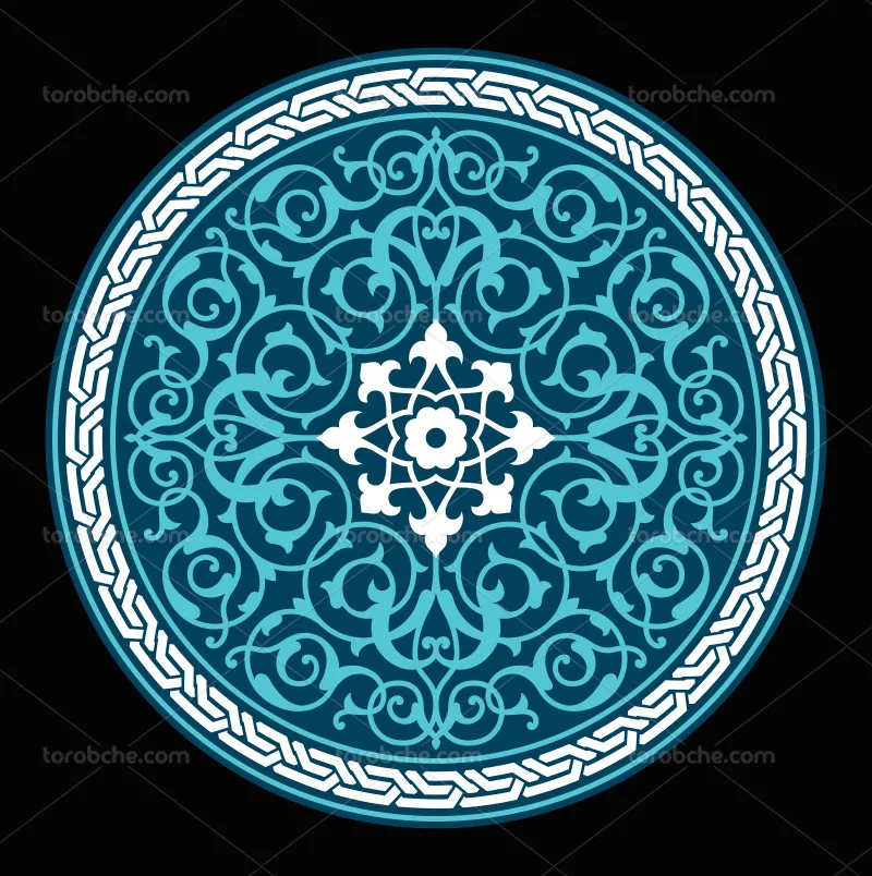 وکتور شمسه اسلیمی با حاشیه گره چینی