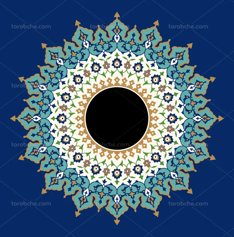 وکتور شمسه تذهیب آبی طلایی
