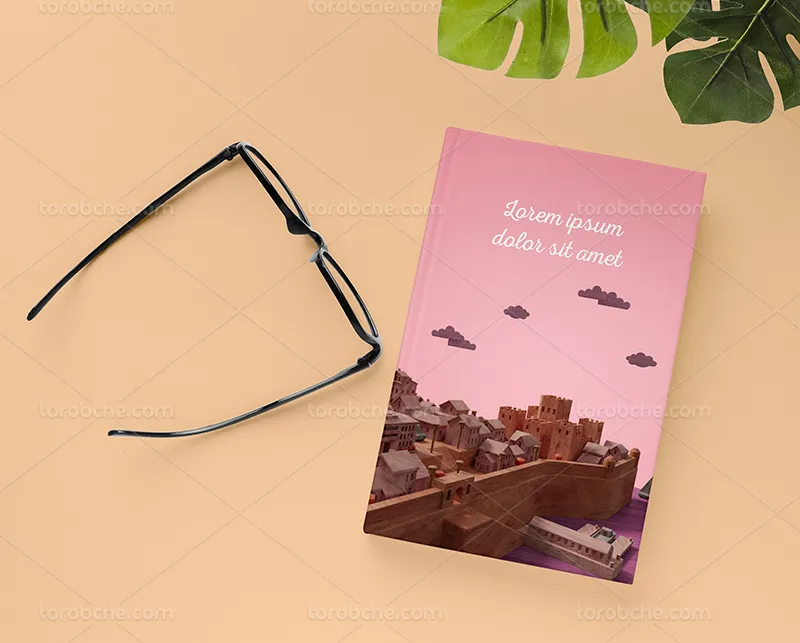 موکاپ جلد کتاب با عینک
