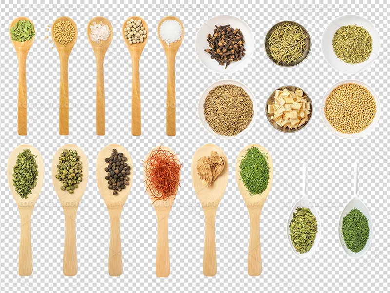 عکس PNG ادویه جات معطر در قاشق چوبی