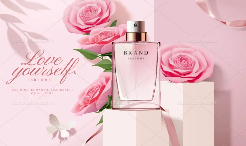 وکتور عطر با گل های صورتی برای طراحی