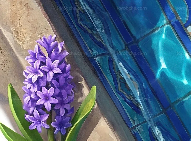 نقاشی دیجیتال حوض ماهی و سیب