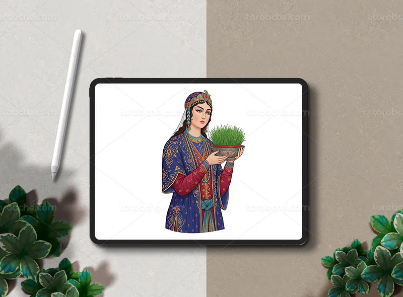 نقاشی دیجیتال زن مینیاتوری نوروزی
