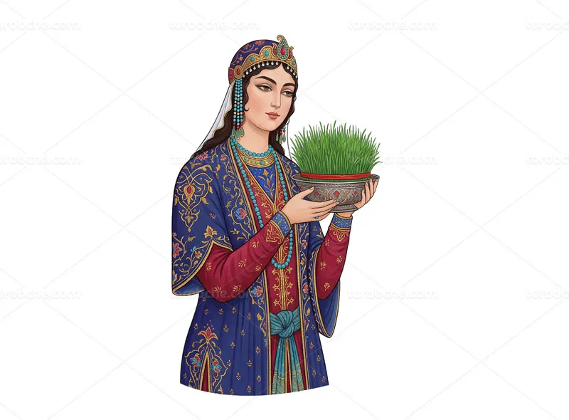 نقاشی دیجیتال زن مینیاتوری نوروزی