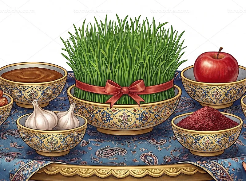 طرح نقاشی دیجیتال زن مینیاتوری با هفت سین