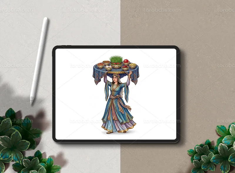 طرح نقاشی دیجیتال زن مینیاتوری با هفت سین