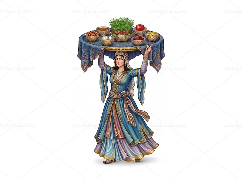 طرح نقاشی دیجیتال زن مینیاتوری با هفت سین