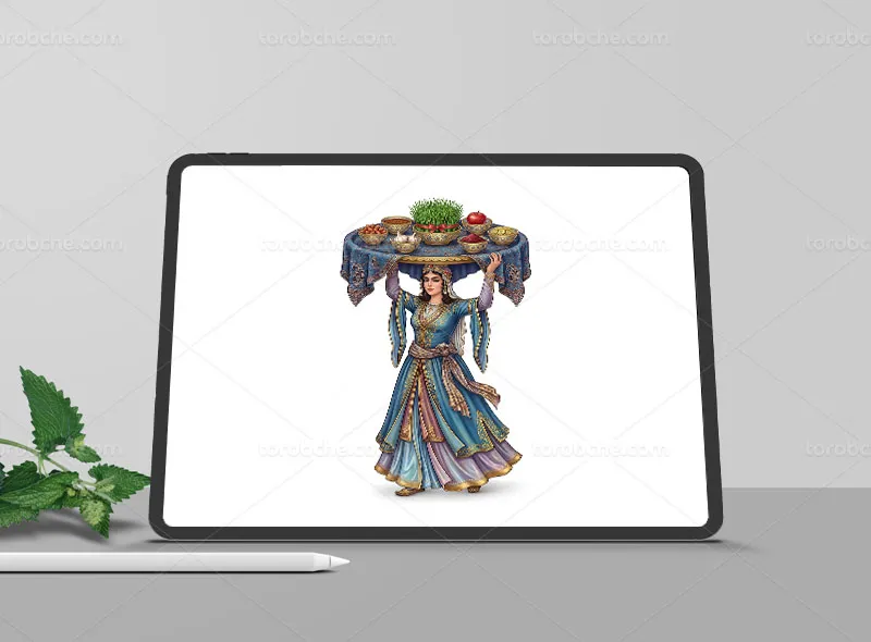 طرح نقاشی دیجیتال زن مینیاتوری با هفت سین