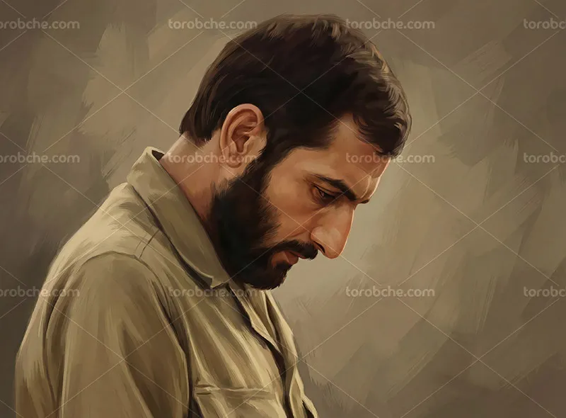 نقاشی دیجیتال پرتره نیمرخ شهید باکری
